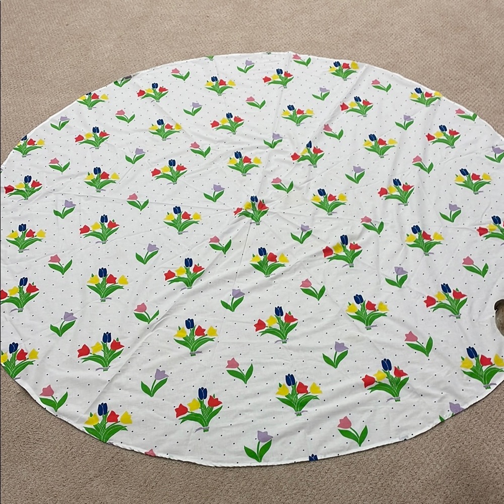 Floral Tulip Round Tablecloth 58” round  - White Background